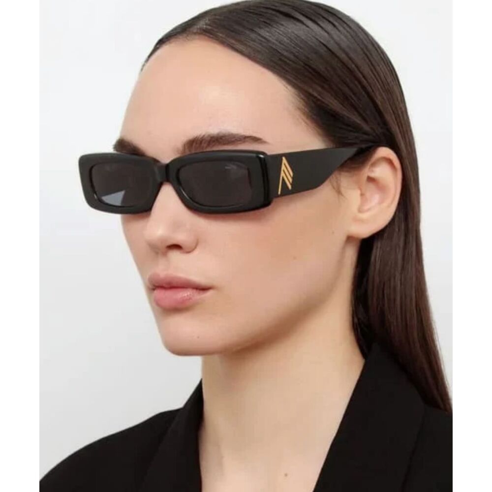The Attico Mini Marfa Rectangle Sunglasses Black Gold